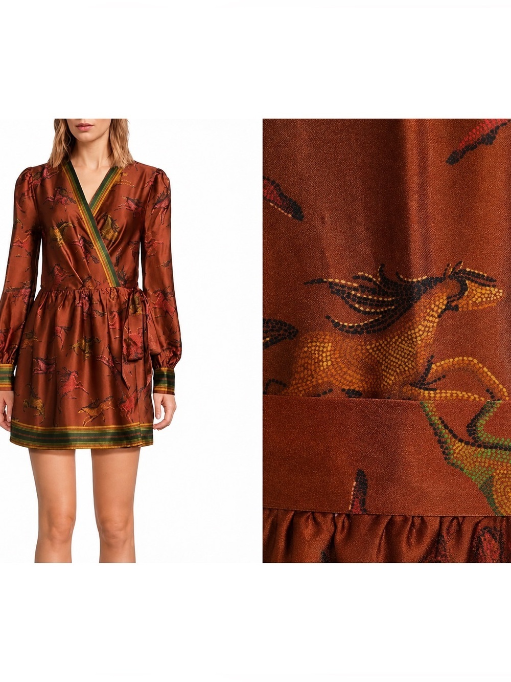 NWT Chelsea & Violet Vanessa Equestrian Printed V-Neckline Satin Wrap Dress